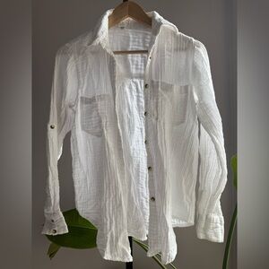 Japna 100% Gauze Cotton White Button-Up Shirt XS Adjustable Sleeves 

M10